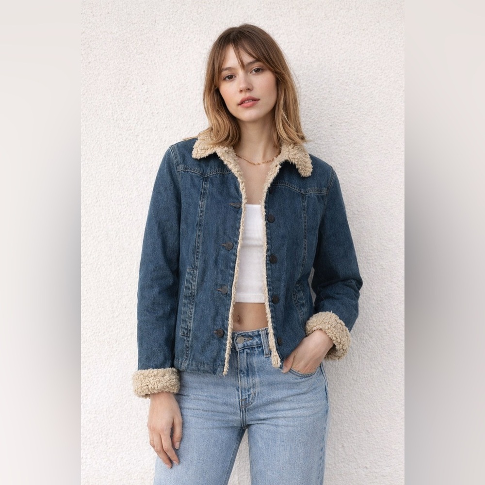 Vintage Esprit 90s/00s Denim Sherpa Lined Jacket Size M – Y2K It-Girl Vibes